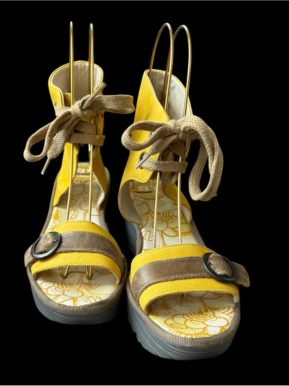 🪰FLY LONDON Yaje Yellow Platform Wedge Sandle Sz 41/10 - Picture 3 of 13